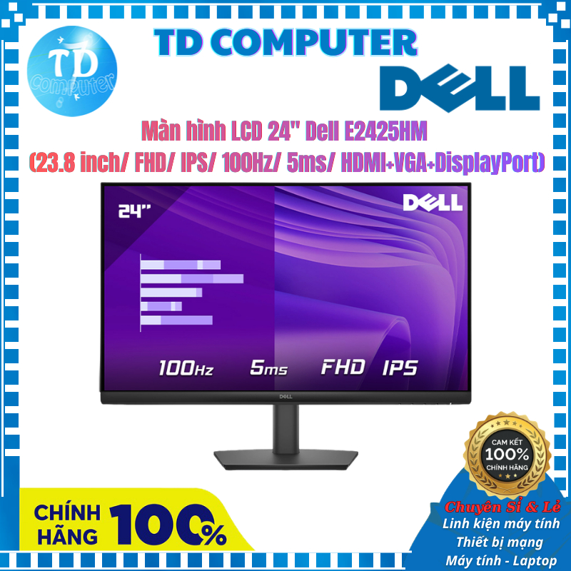 Màn hình LCD 24" Dell E2425HM (23.8 inch/FHD/IPS/100Hz/5ms/ HDMI+VGA+DisplayPort) - Hàng chính hãng 