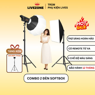 Bộ Đèn Trợ Sáng Livestream Combo 2 Đèn Cầu Và Vuông Trợ Sáng Dành Cho Studio Bán Hàng Công Suất 400w Chân 2m8