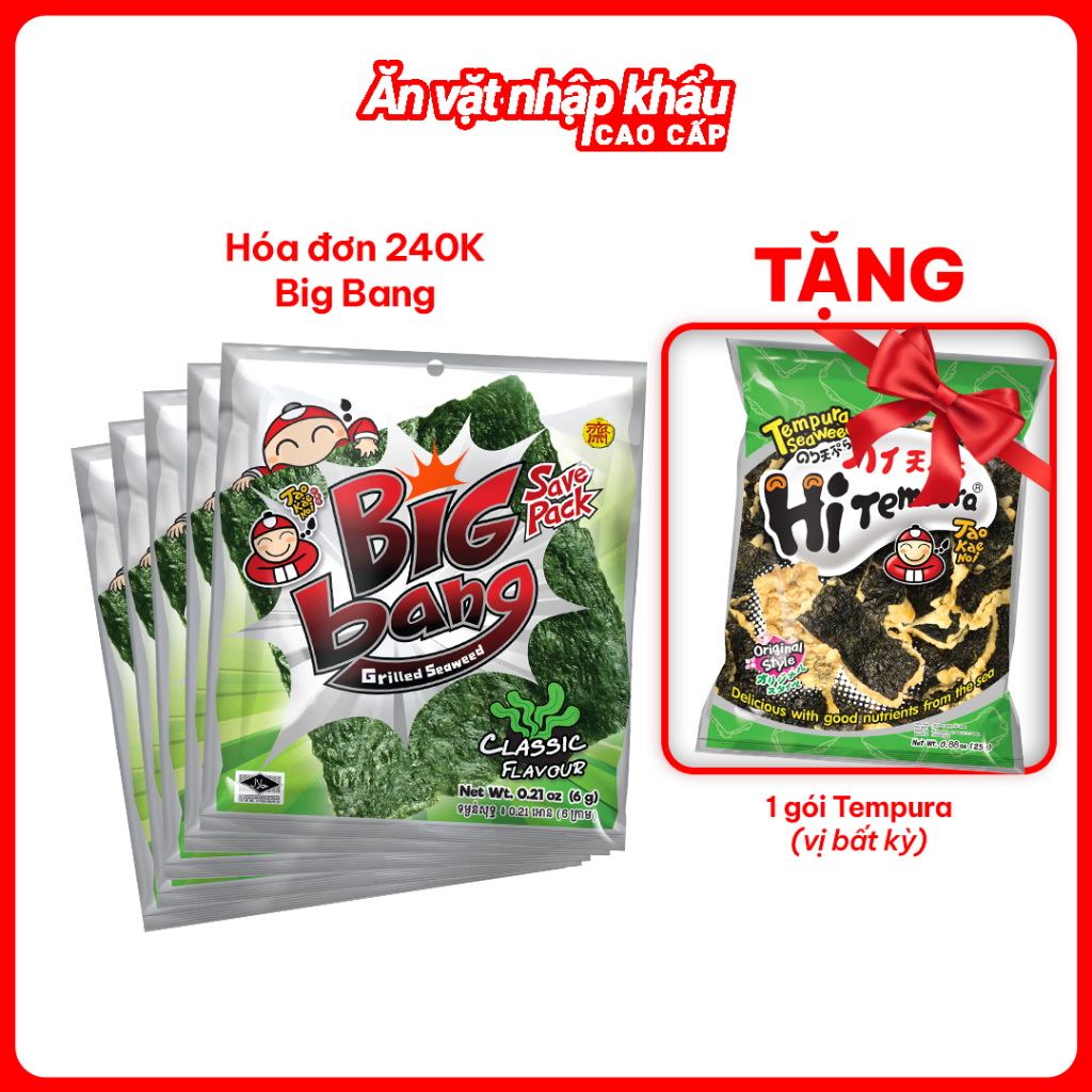 [LỐC 12 GÓI BIG BANG] Snack Rong Biển BIG BANG Taokaenoi Nhập Khẩu Thái Lan Chính Hãng