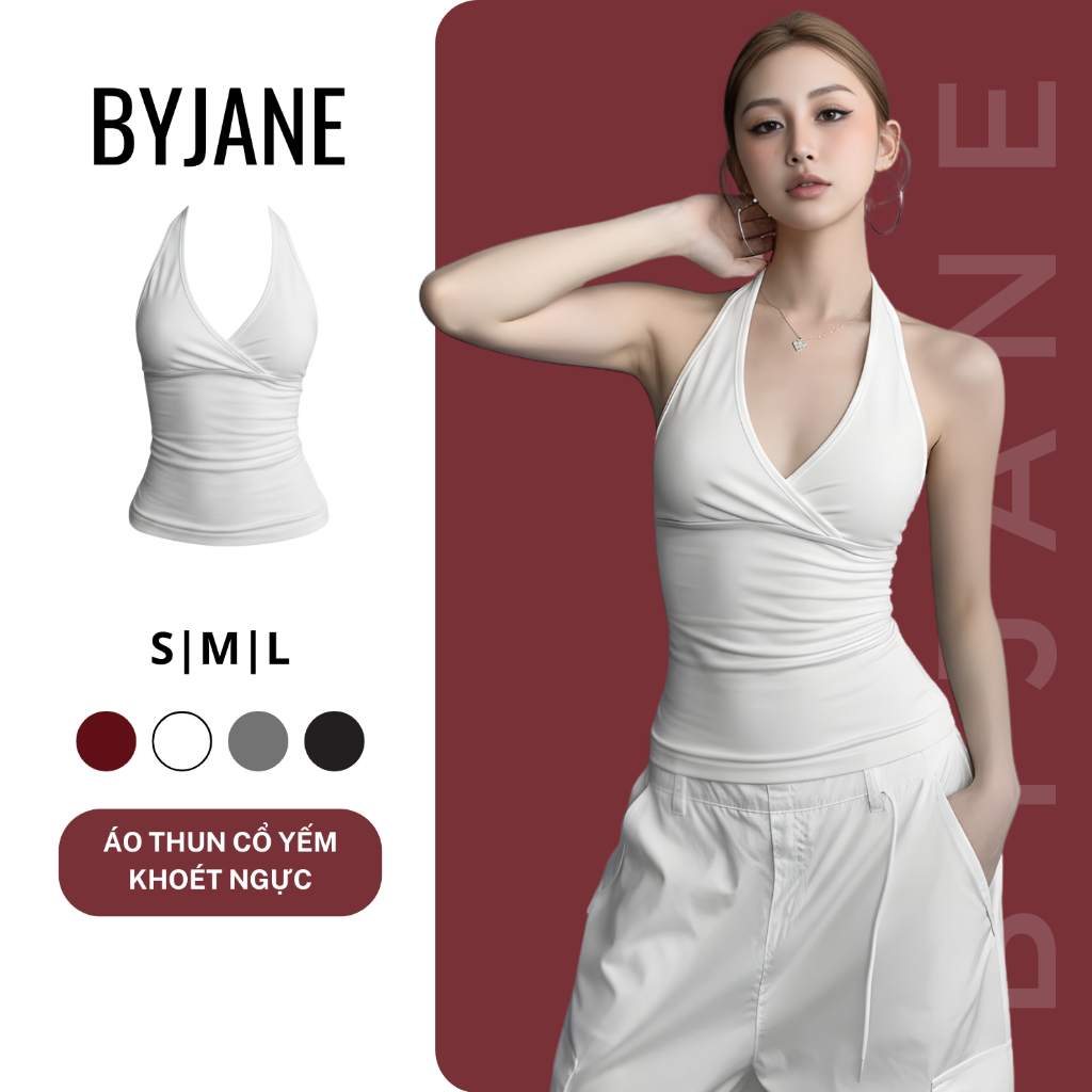 Áo Thun Cổ Yếm Nữ Co Giãn Ôm Body, Áo Cổ Yếm Khoét Ngực Hở Lưng Sexy Tôn Dáng Co Dãn 4 Chiều BYJANE-155