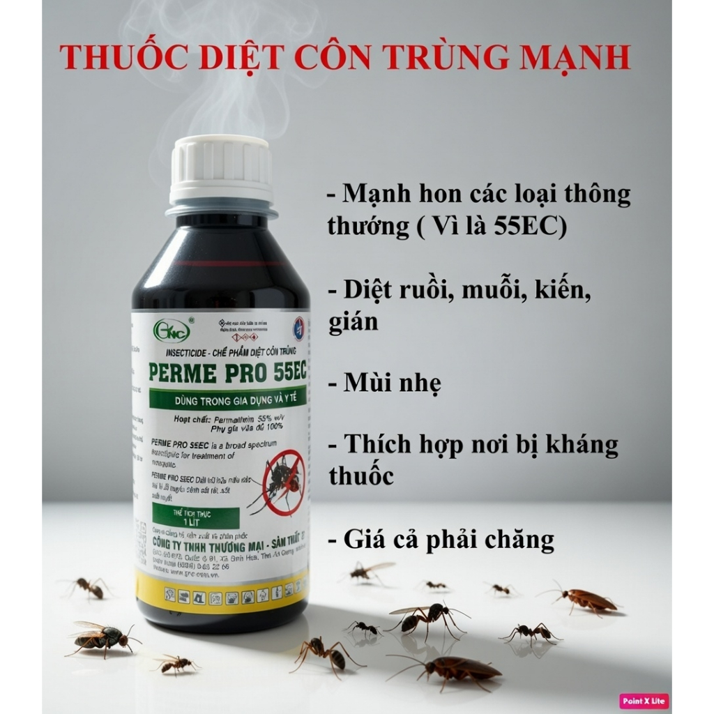 (Chống kháng thuốc) Thuốc diệt muỗi, ruồi, côn trùng... PERME PRO 55EC chai 1 lít