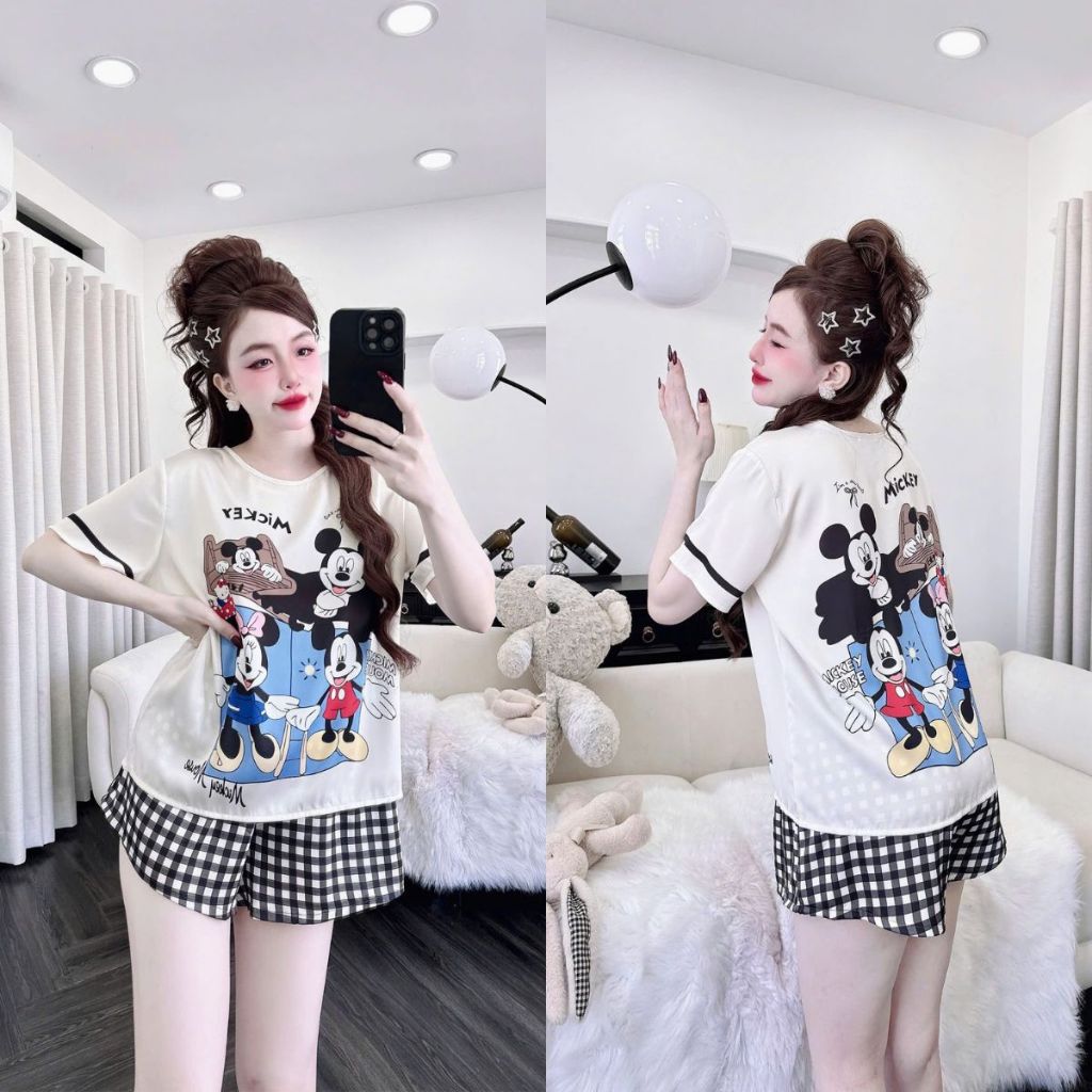 Đồ Ngủ Pijama Cổ Tròn, Đồ Ngủ Nữ Lụa Latin In 3D cao cấp mềm mại xinh xắn < 65Kg | BigBuy360 - bigbuy360.vn