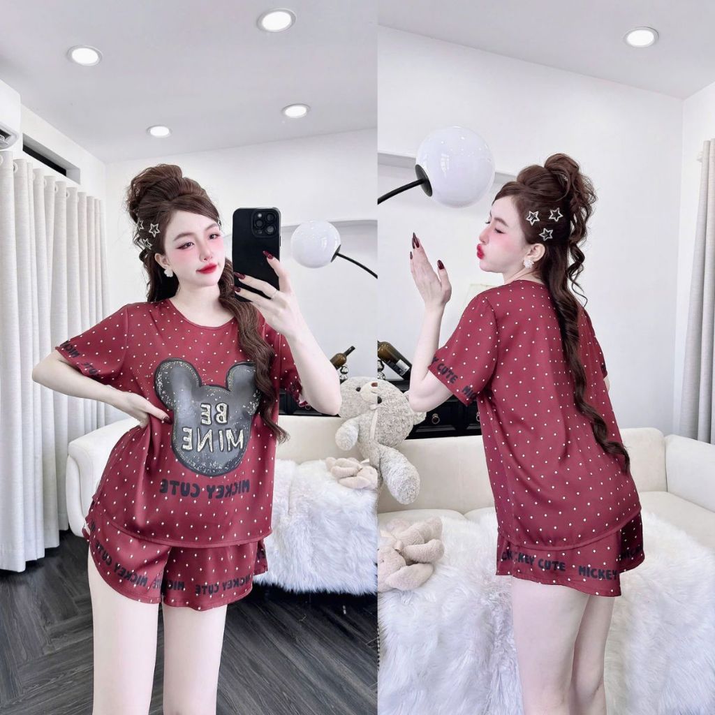 Đồ Ngủ Pijama Cổ Tròn, Đồ Ngủ Nữ Lụa Latin In 3D cao cấp mềm mại xinh xắn < 65Kg | BigBuy360 - bigbuy360.vn