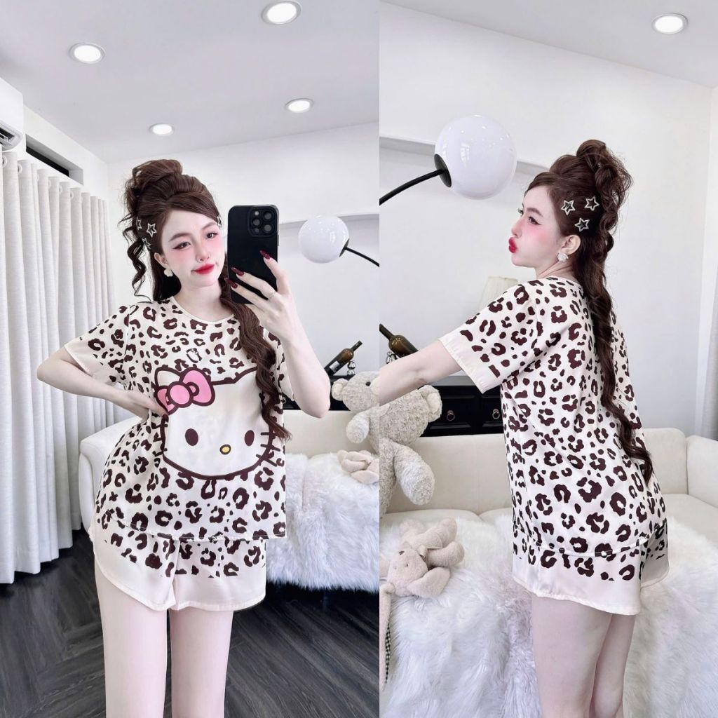 Đồ Ngủ Pijama Cổ Tròn, Đồ Ngủ Nữ Lụa Latin In 3D cao cấp mềm mại xinh xắn < 65Kg | BigBuy360 - bigbuy360.vn