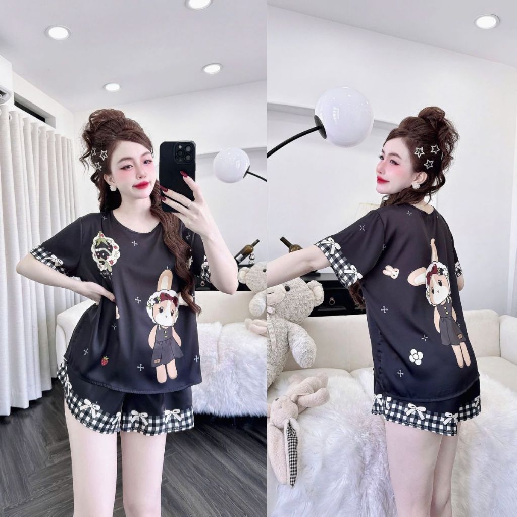 Đồ Ngủ Pijama Cổ Tròn, Đồ Ngủ Nữ Lụa Latin In 3D cao cấp mềm mại xinh xắn < 65Kg | BigBuy360 - bigbuy360.vn
