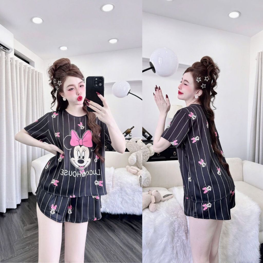 Đồ Ngủ Pijama Cổ Tròn, Đồ Ngủ Nữ Lụa Latin In 3D cao cấp mềm mại xinh xắn < 65Kg | BigBuy360 - bigbuy360.vn