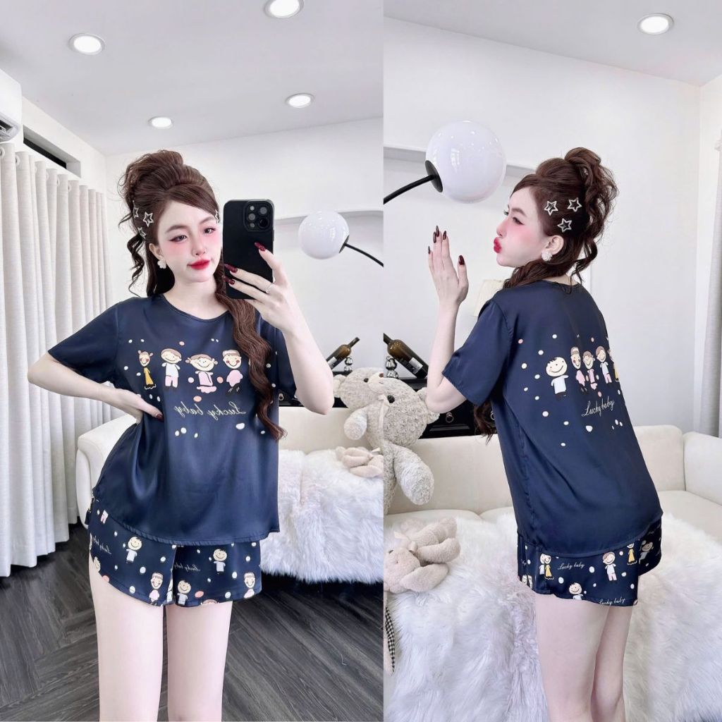 Đồ Ngủ Pijama Cổ Tròn, Đồ Ngủ Nữ Lụa Latin In 3D cao cấp mềm mại xinh xắn < 65Kg | BigBuy360 - bigbuy360.vn