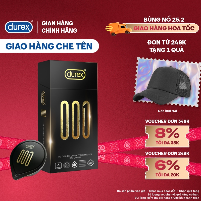 Bao Cao Su Durex 001 Siêu Mỏng, Hộp 3 Bao, Mới Ra Mắt | BigBuy360 - bigbuy360.vn