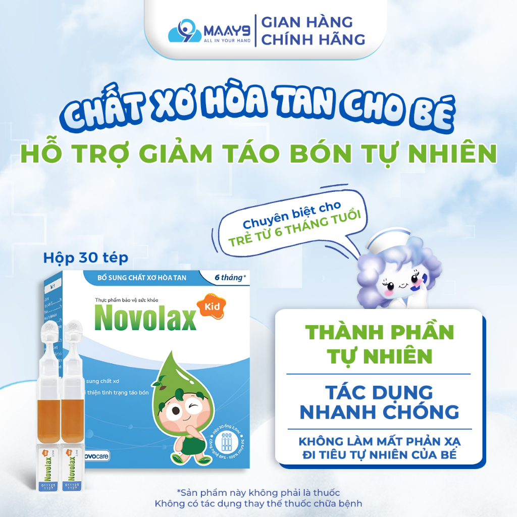 Chất xơ hòa tan cho bé Novolax Kid Novocare,hỗ trợ nhuận tràng cải thiện táo bón ống 2,5ml 5ml