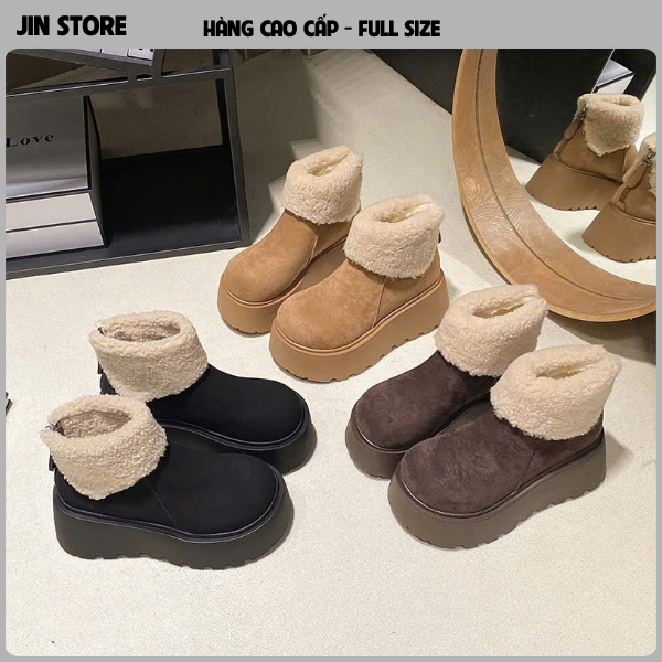 Giày bốt cổ lông, giày bốt chiến binh nữ da lộn hàng QCCC full box Thời trang Cá Tính Cho Nữ B08 JIN STORE