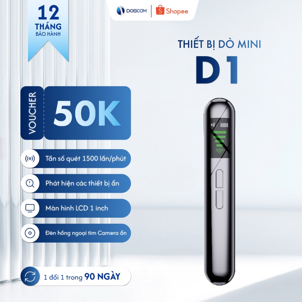 Thiết Bị Dò Nghe Lén & Định Vị GPS Siêu Nhạy – Doscom D1 – Phát Hiện Camera Ẩn, Pin 25h, Nhỏ Gọn