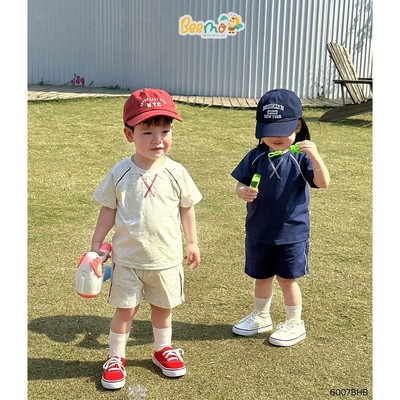 Set cộc tay Beemo basic may chỉ nổi vải thun co giãn cho bé trai mặc đi học từ 9-30kg 6007BHB