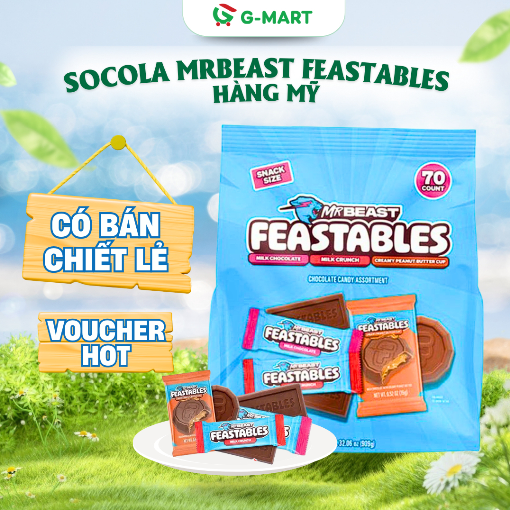Kẹo Socola Mrbeast Frestables Mix Pack Mỹ 70 Thanh Mini 909g GMARTSTOREVN