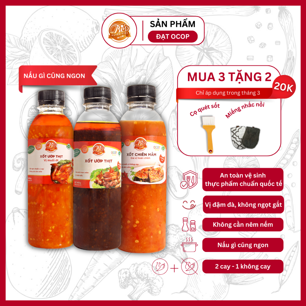 [BÁN CHẠY] Combo 3 vị | Sốt BBQ, Muối & Mắm dùng ướp & chấm hải sản, xào me, mực chuẩn vị tiện lợi