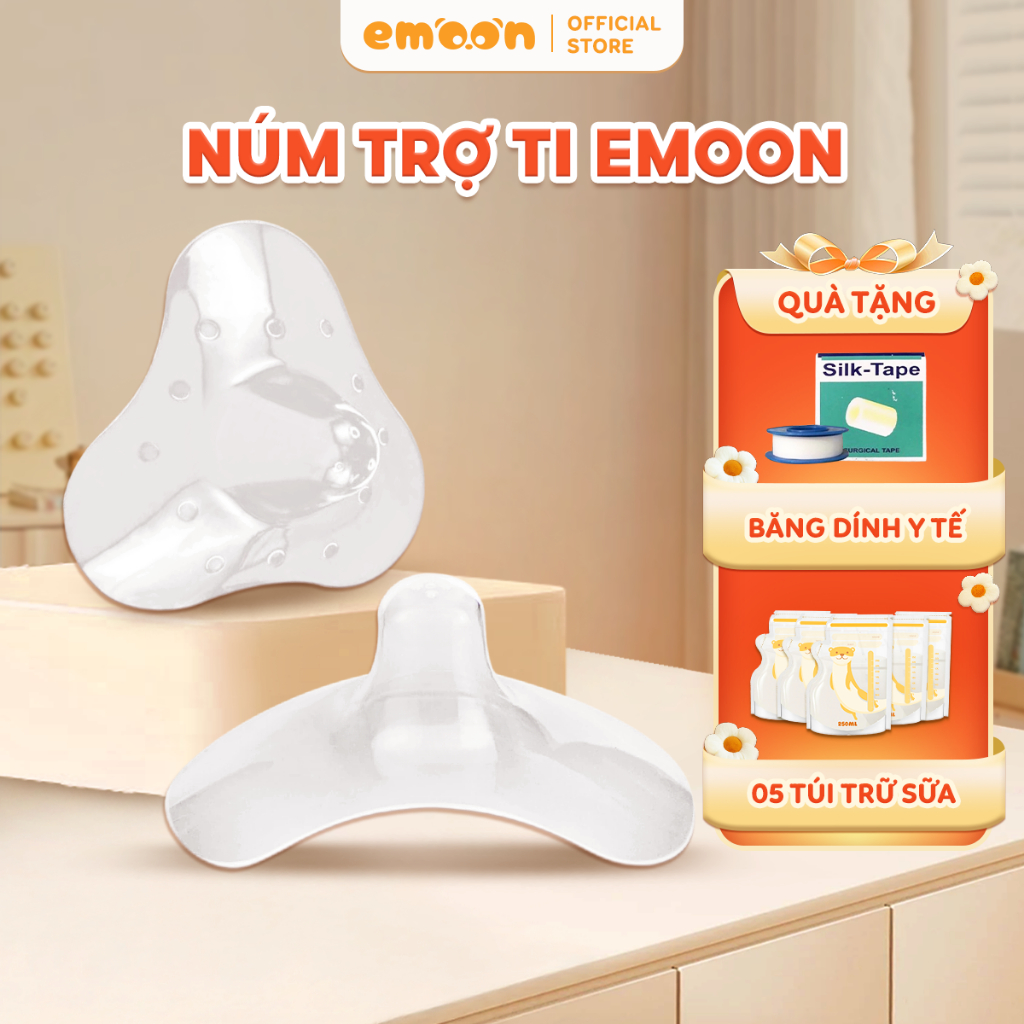 Núm trợ ti Emoon Silicone siêu co dãn, mềm mại bảo vệ đầu ngực cho mẹ, giúp bé bú dễ dàng