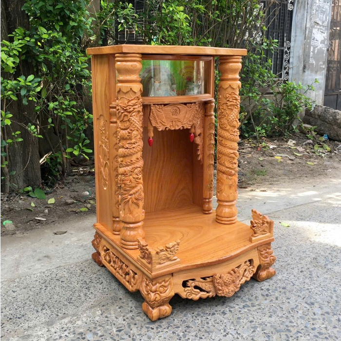 Bàn thờ thần tài ông địa gỗ gõ đỏ 60 X 98cm, bàn thờ ông địa trạm rồng , bàn thờ ông địa