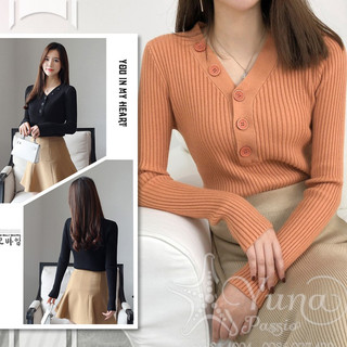Áo Len Phối Nút Cổ Tim Hàng Nhập Cao Cấp