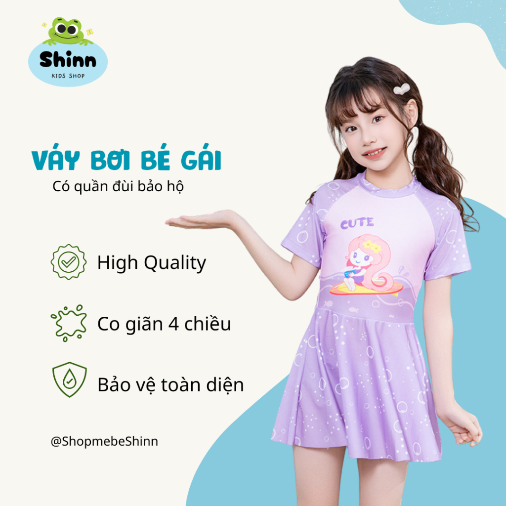 Đồ bơi liền thân váy bé gái ngắn tay Little Mermaid Shop Mẹ Bé Shinn - DK249