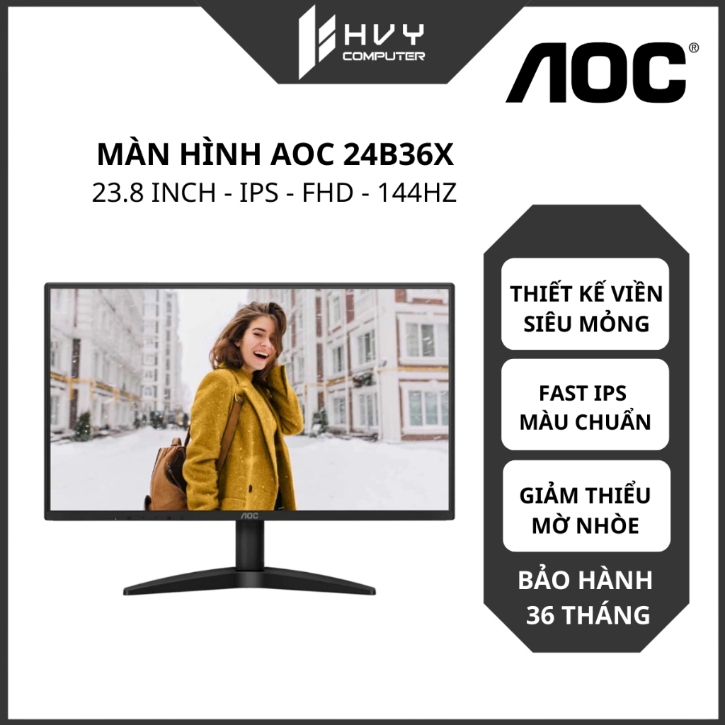 Màn hình AOC 24B36X | 24 Inch FHD IPS 144Hz 0.5ms | Chơi game mượt - Hàng chính hãng