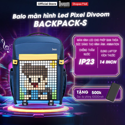 Balo Divoom Backpack-S đèn LED Pixel Art, ngăn đựng Laptop 14.5 inch, nhiều ngăn, chống sốc chống nước