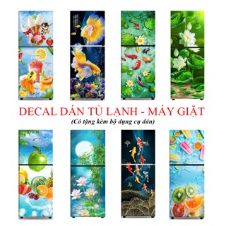 Decal dán tủ lạnh máy giặt bề mặt phủ bóng chống nước, dai bền, không bay màu, gửi kèm bộ dụng cụ dán
