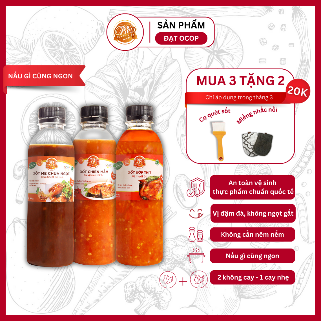 [BÁN CHẠY] Combo 3 vị | Sốt Mắm, Me & Muối dùng ướp & chấm hải sản, xào me, mực chuẩn vị tiện lợi