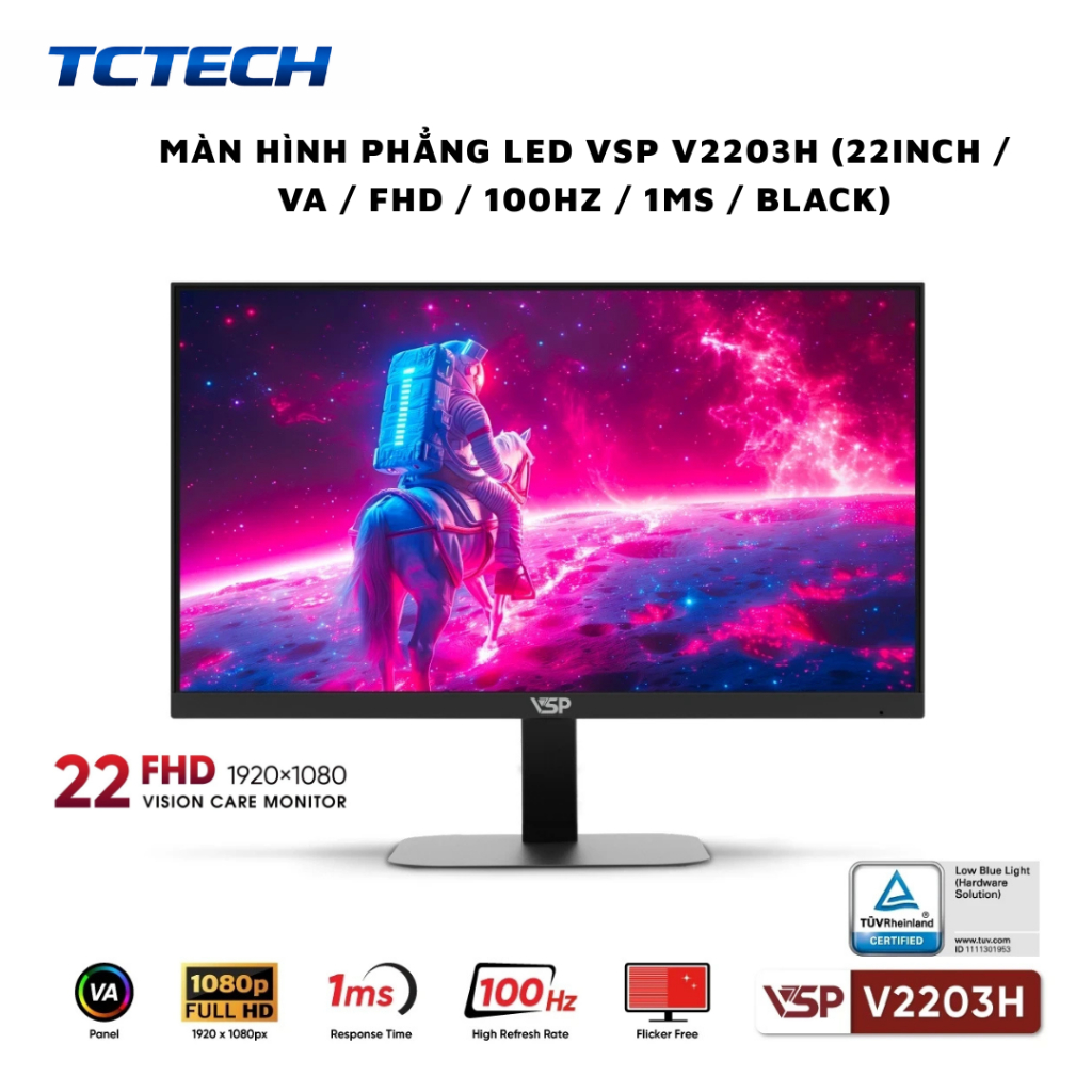 Màn Hình Phẳng LED VSP V2203H (22inch / VA / FHD / 100Hz / 1ms / Black) TC Tech