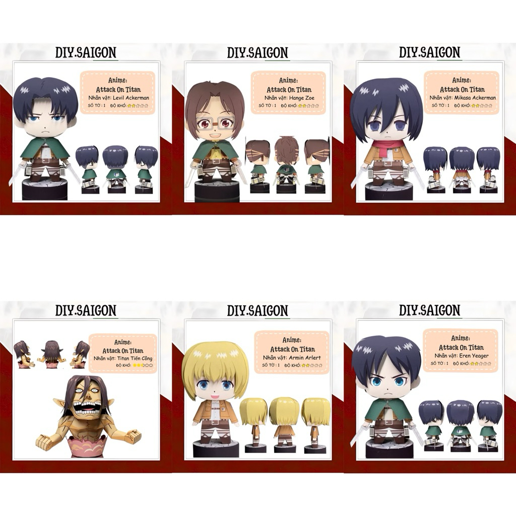 [Combo Trọn bộ Attack On Titan] - Mô hình giấy Anime Chibi