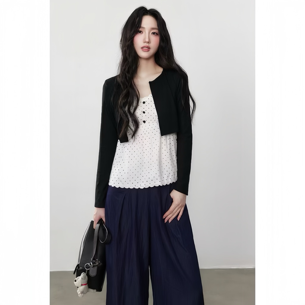 Áo 2 dây chấm bi phối cardigan croptop tay dài phong cách ulzzang nữ tính mặc Đi Biển, đi chơi, đi du lịch- XM Minh Phúc | BigBuy360 - bigbuy360.vn