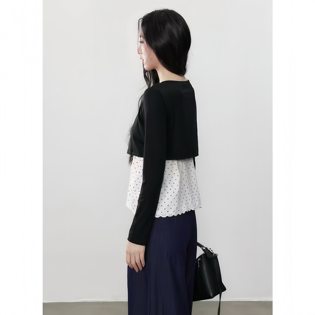 Áo 2 dây chấm bi phối cardigan croptop tay dài phong cách ulzzang nữ tính mặc Đi Biển, đi chơi, đi du lịch- XM Minh Phúc | BigBuy360 - bigbuy360.vn
