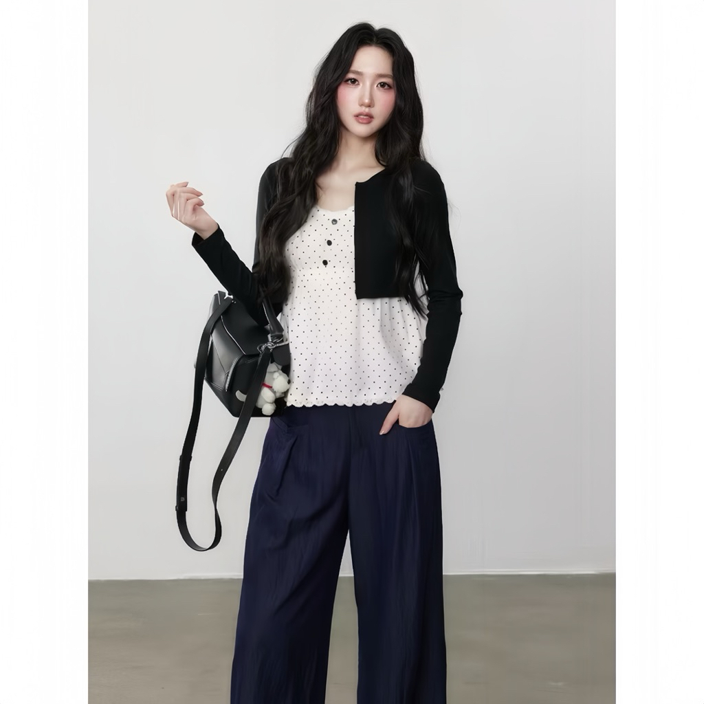 Áo 2 dây chấm bi phối cardigan croptop tay dài phong cách ulzzang nữ tính mặc Đi Biển, đi chơi, đi du lịch- XM Minh Phúc | BigBuy360 - bigbuy360.vn