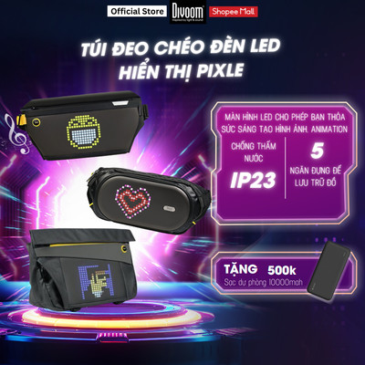 Túi đeo chéo màn hình LED Divoom Pixoo Slingbag C/V đa ngăn chống nước - Chính hãng BH 12 tháng