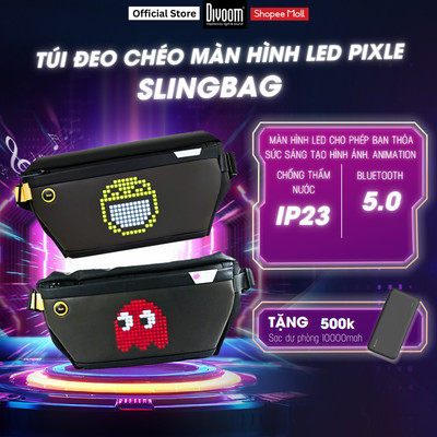Túi đeo chéo Divoom Pixoo Slingbag màn hình LED 16x16 pixel khoá kéo chắc chắn, chống thấm nước IP23