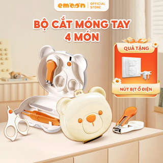 Bộ bấm móng tay 4 chi tiết Emoon cho trẻ em hình gấu, chống kẹp thịt an toàn, tiện lợi cho trẻ sơ sinh