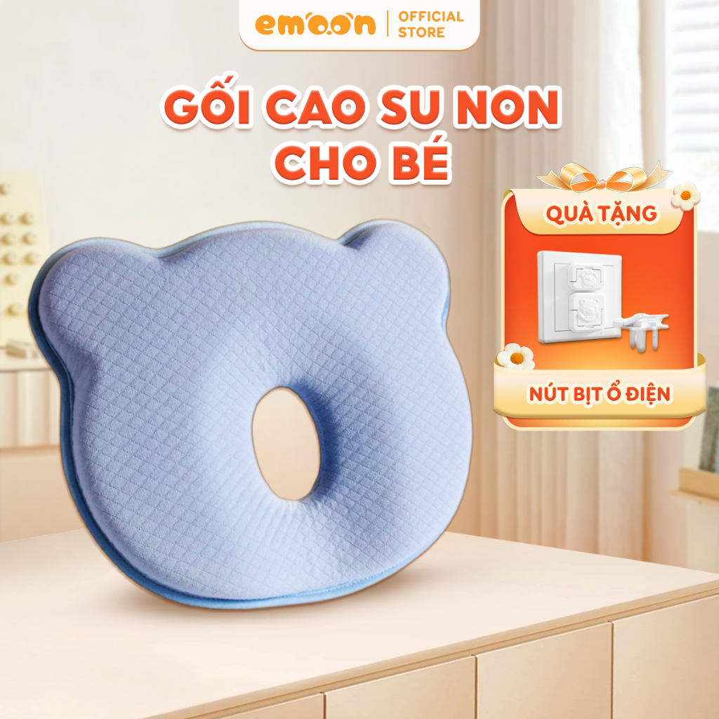 Gối cao su non chống bẹp đầu cho bé từ 0-1 tuổi Emoon mềm mịn, thoáng khí nâng đỡ cổ
