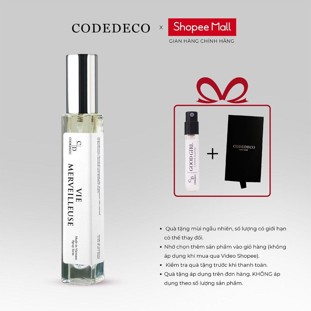 Tinh dầu thơm nữ CODEDECO Vie Merveilleuse 10ml dạng xịt - Nhẹ nhàng, Tinh tế, Ngọt ngào | BigBuy360 - bigbuy360.vn