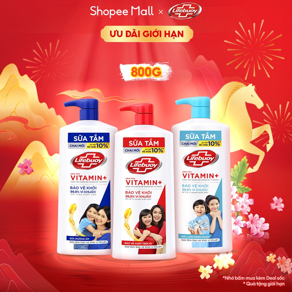 Sữa Tắm Lifebuoy Sạch Khuẩn Bảo Vệ Khỏi 99.9% Vi Khuẩn, Hỗ Trợ Cùng Đề Kháng Da Tự Nhiên 800G