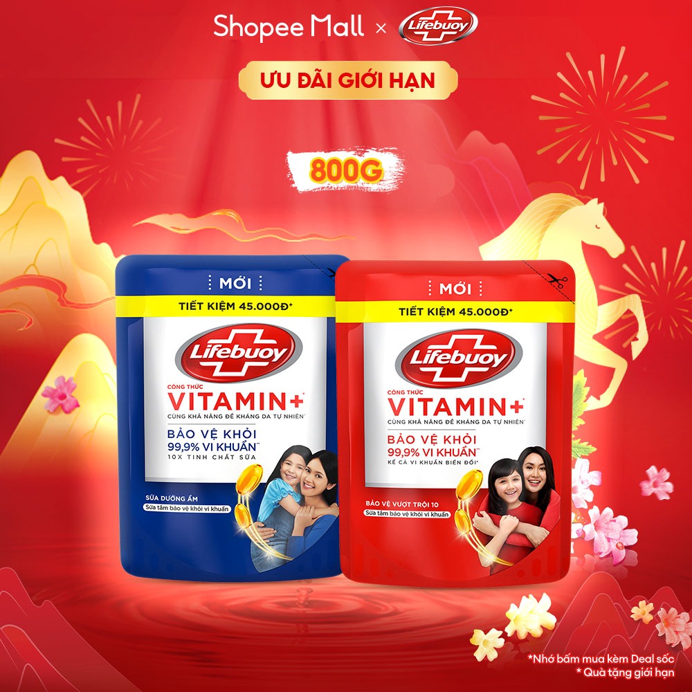 Sữa Tắm Lifebuoy Sạch Khuẩn Bảo Vệ Khỏi 99.9% Vi Khuẩn Chứa Ion Bạc+ Hỗ Trợ Cùng Đề Kháng Da Tự Nhiên 800G