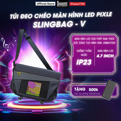 Túi đeo chéo màn hình LED Divoom Pixoo Slingbag-V 4.7 inch, đựng laptop/tablet 11 inch, chống nước IP23
