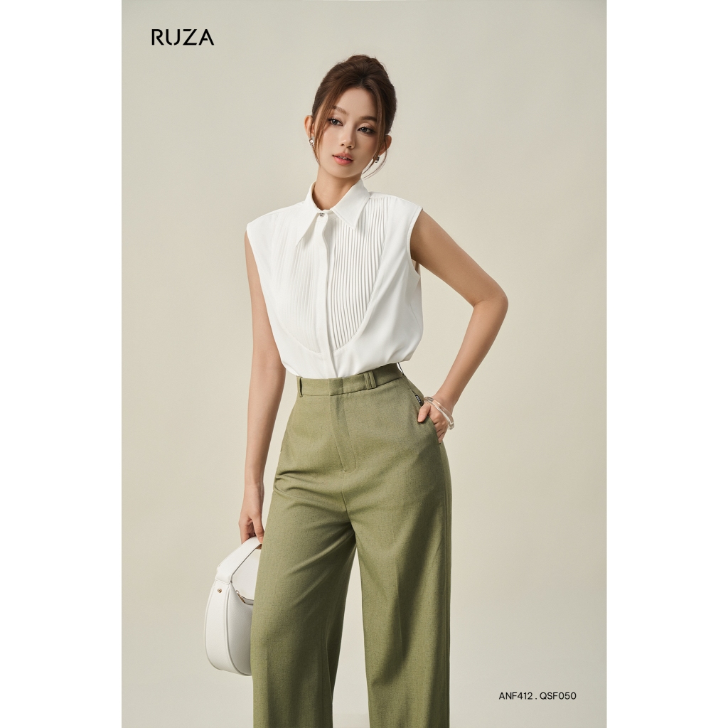 Áo sơ mi nữ tay ngắn thiết kế RUZA sang trọng thời trang công sở thanh lịch ANF412