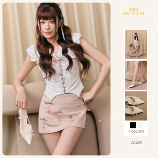 (BST Hương Ngọc Ngà) Giày cao gót nữ BEESHOES mũi nhọn gót nhọn cao 7 phân sẵn màu kem - đen CG055 (From 1.5)