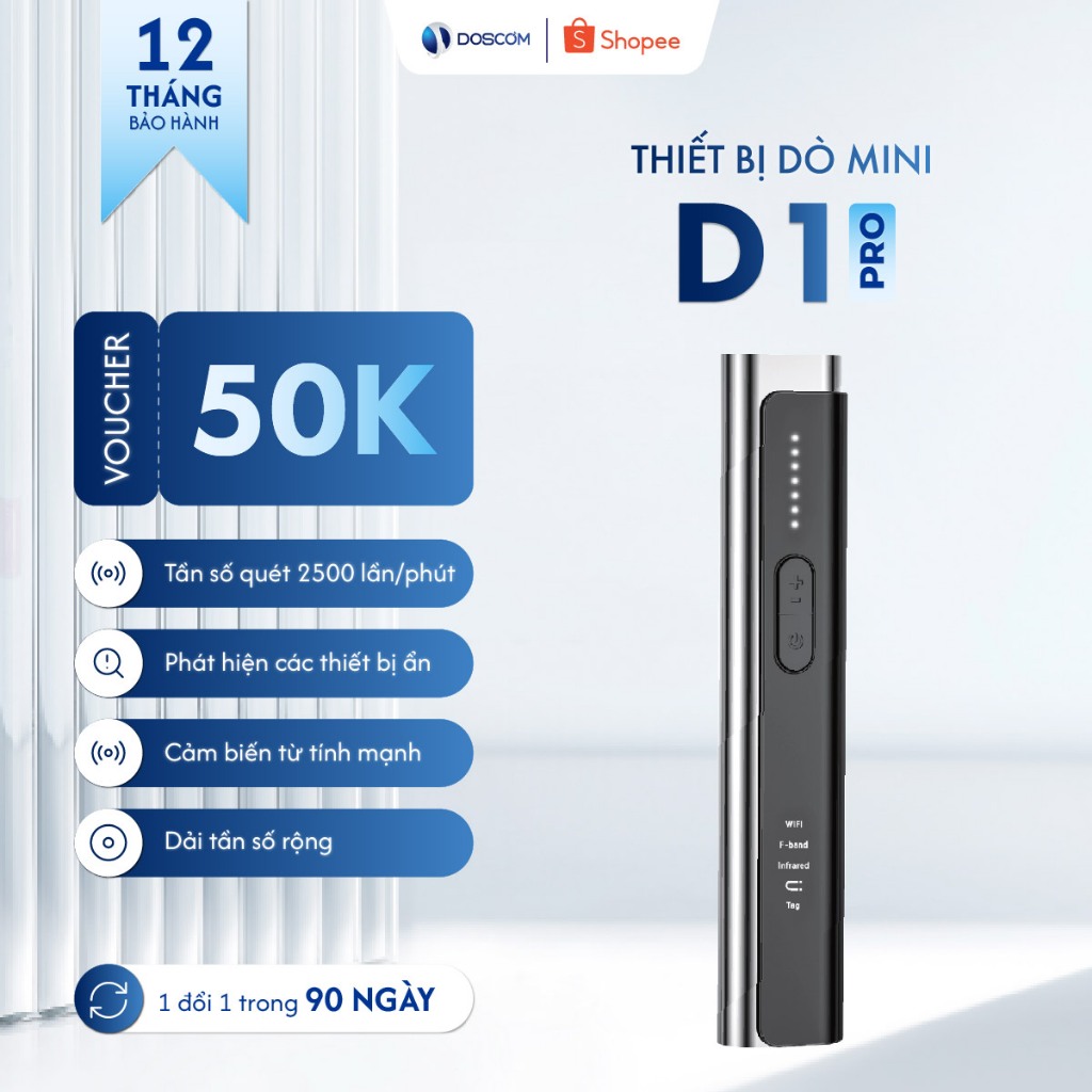 Máy Dò Thiết Bị Ẩn D1 Pro Doscom Chuyên Dùng Phát Hiện Camera, Máy Ghi Âm, Thiết Bị Định Vị GPS Nhỏ 