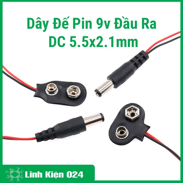 Dây đế pin 9V đầu ra jack dc đực