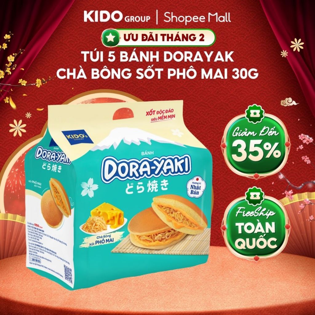 Túi 5 Bánh Dorayaki Chà Bông Xốt Phô Mai 30g - Cấu trúc bánh siêu mềm mịn, chuẩn Bakery | Kido's Bak