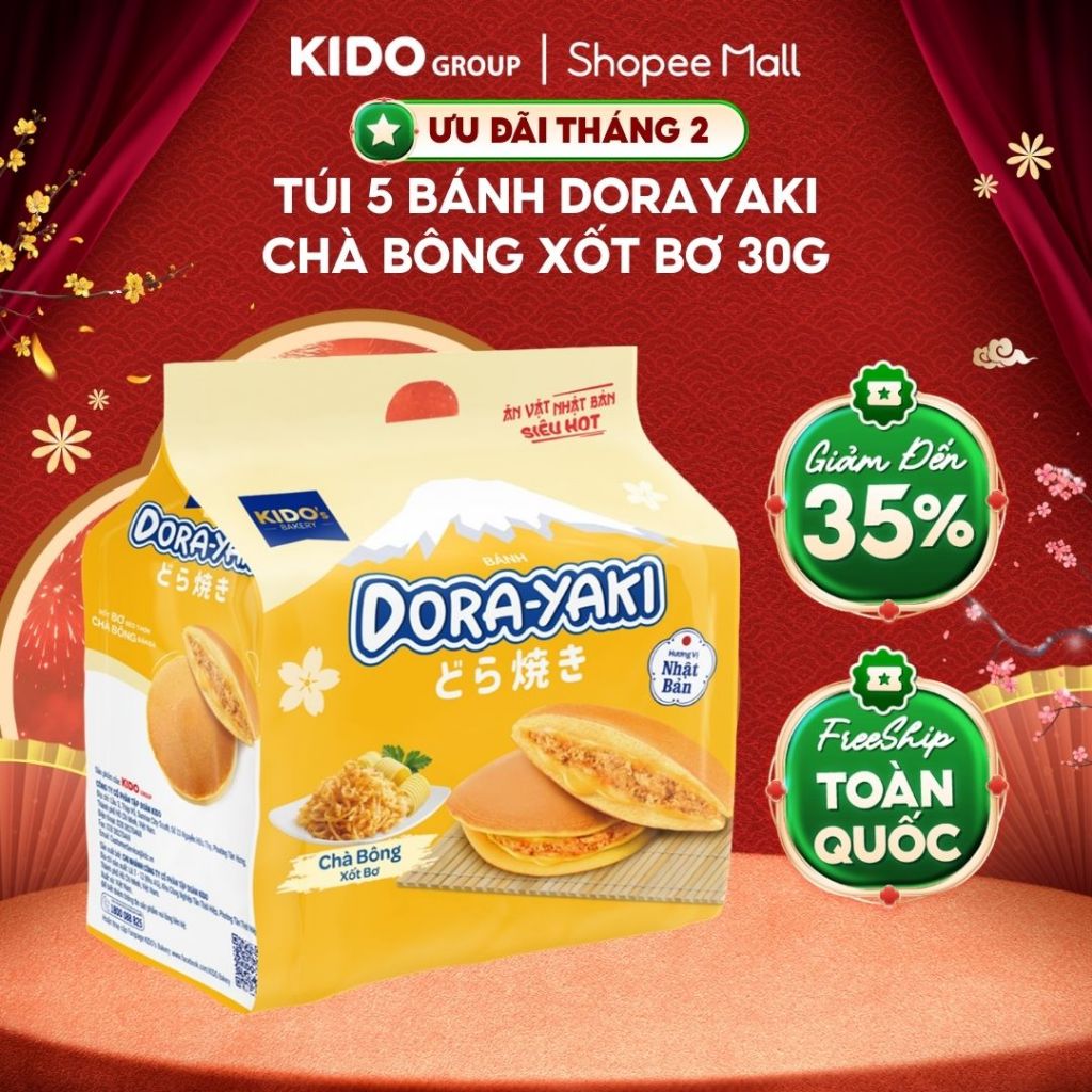 Túi 5 Bánh Dorayaki Chà Bông Xốt Bơ 30g - Cấu trúc bánh siêu mềm mịn, chuẩn Bakery | Kido's Bakery
