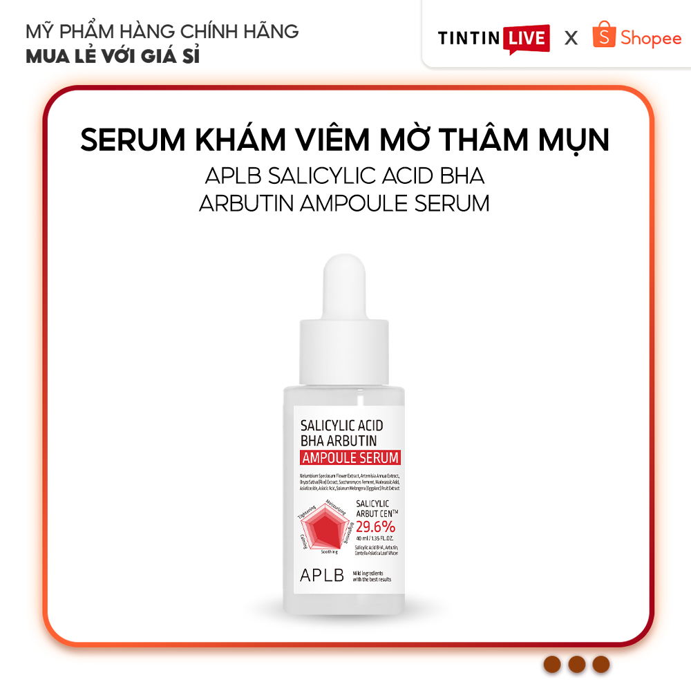 Serum Arbutin Giảm Thâm Nám 40ml APLB Salicylic Acid BHA Arbutin Ampoule Serum Sáng Da Mờ Thâm