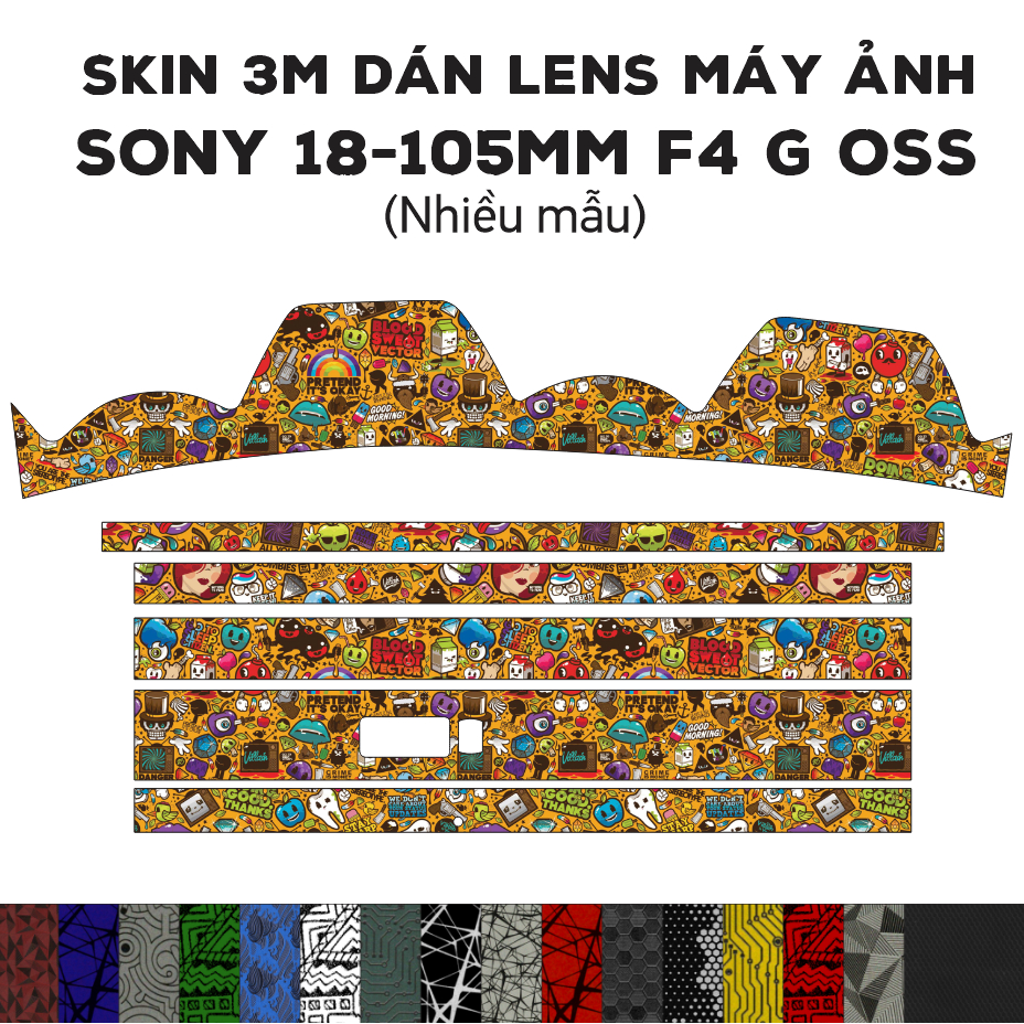 Skin dán Lens Sony 18-105mm F4 G OSS (Nhiều mẫu) | Miếng dán Film 3M dán bảo vệ ống kính cao cấp