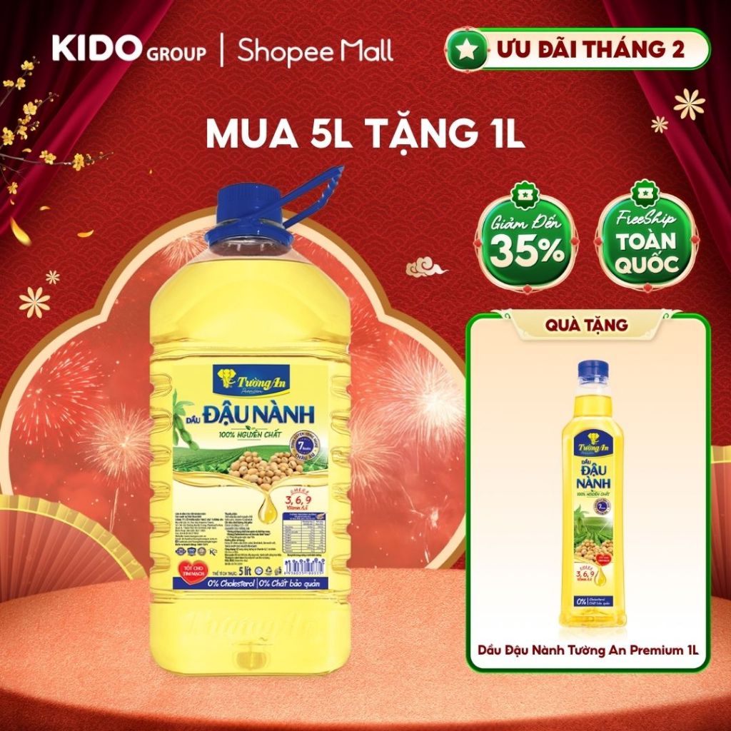 [MUA 5L TẶNG 1L] Dầu Đậu Nành Tường An Premium 5L