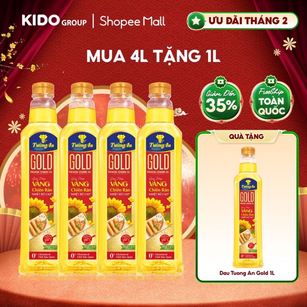 [TẶNG 1 CHAI 1L] Combo 4 Chai Dầu Ăn Thượng Hạng Tường An Gold 1L