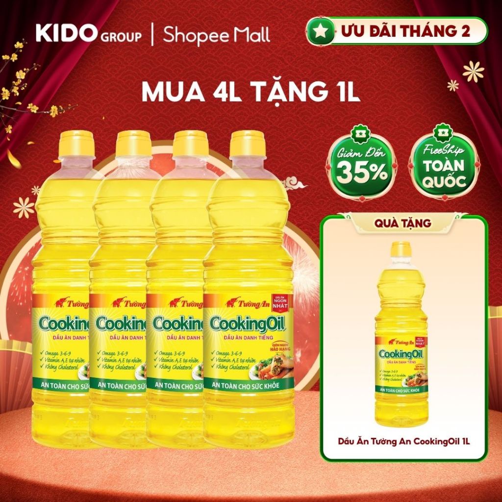 [TẶNG 1 CHAI 1L] Combo 4 chai Dầu Ăn Tường An CookingOil 1L